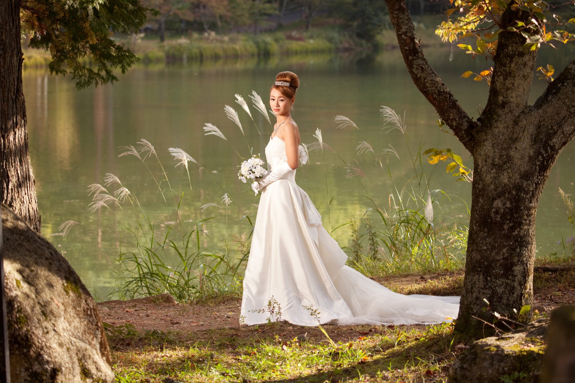 駒ヶ根フォトウエディング 湖畔×ススキ