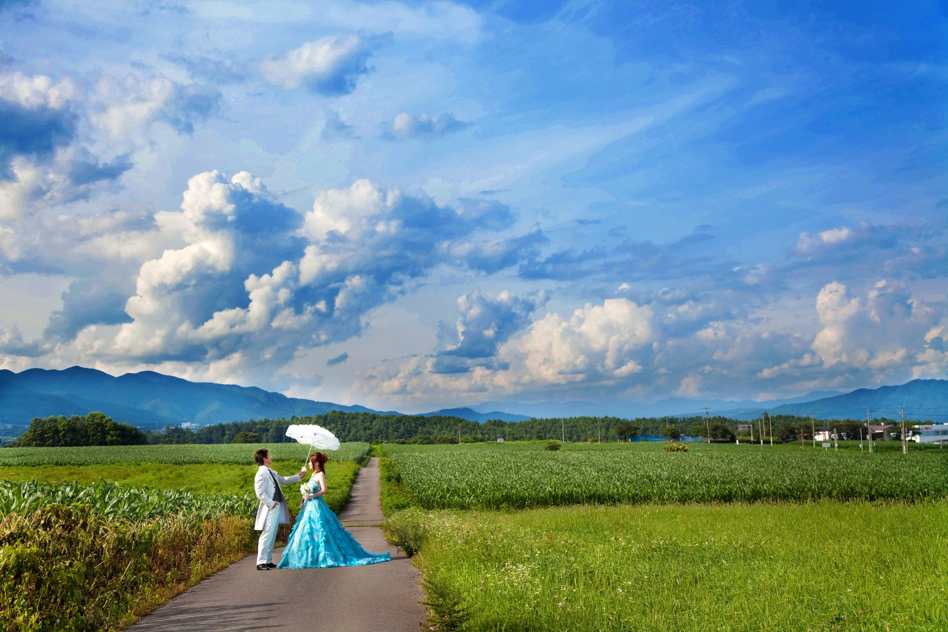 駒ヶ根フォトウエディング 田園風景×青空