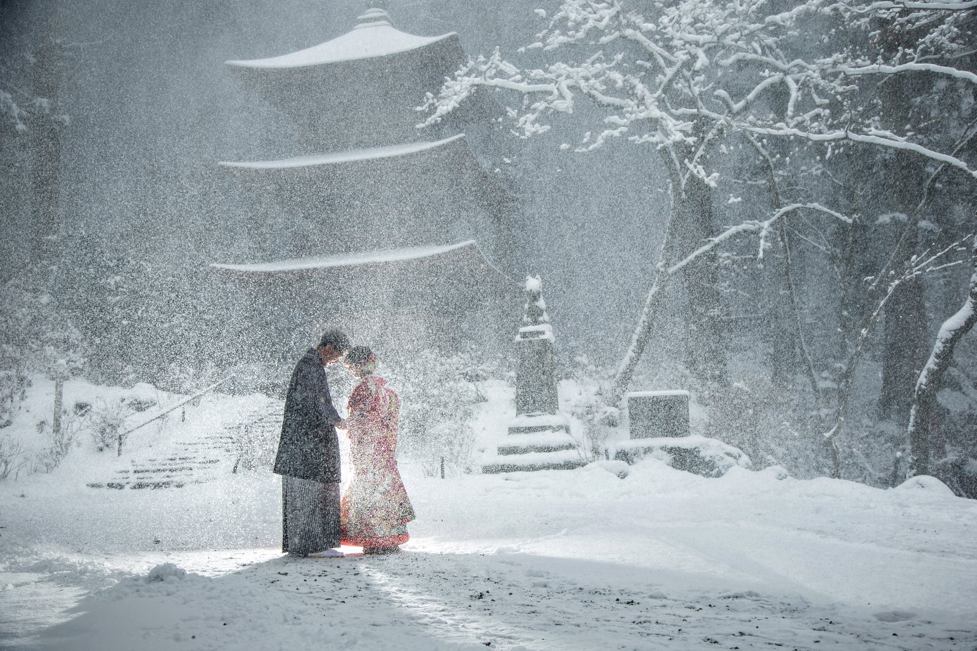 駒ヶ根フォトウエディング 雪景色×三重塔